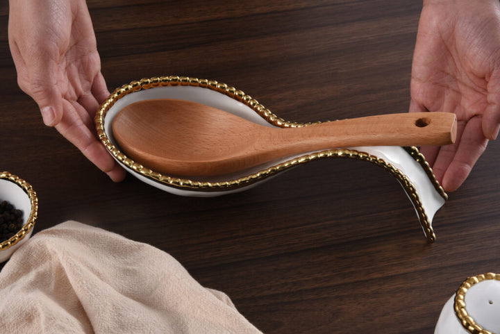 Sienna White and Gold Spoon Rest