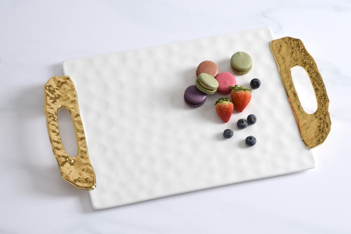 Moonlight White and Gold Tray With Handles