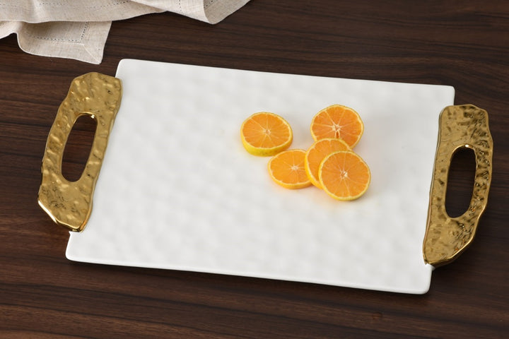 Moonlight White and Gold Tray With Handles