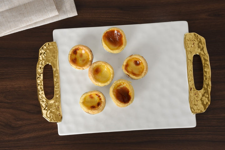 Moonlight White and Gold Tray With Handles