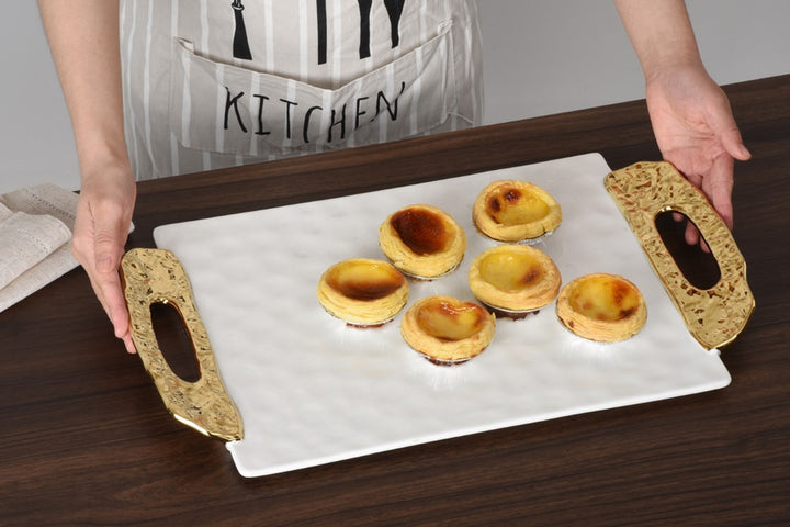 Moonlight White and Gold Tray With Handles