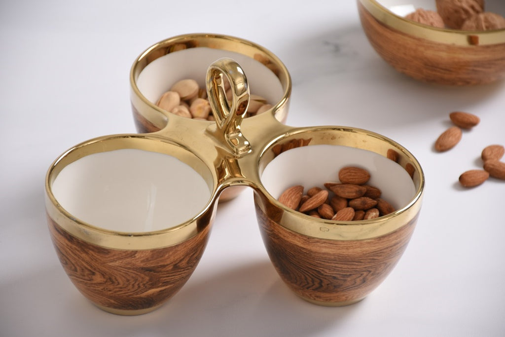 Naya Rustic Wood and Gold Sectional Server