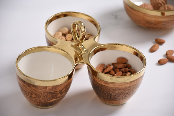 Naya Rustic Wood and Gold Sectional Server