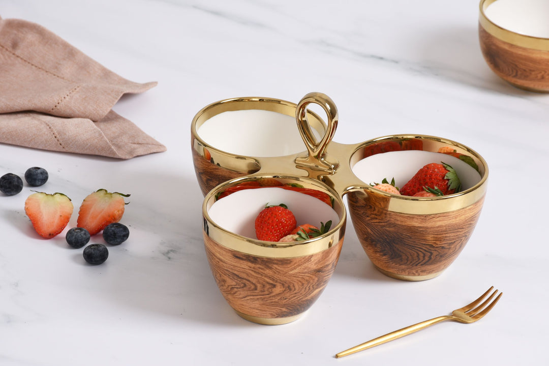 Naya Rustic Wood and Gold Sectional Server