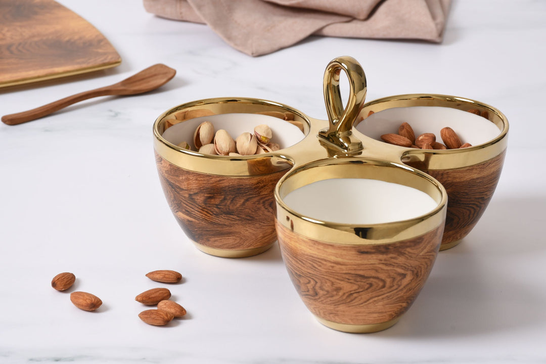 Naya Rustic Wood and Gold Sectional Server