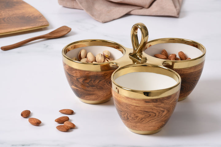 Naya Rustic Wood and Gold Sectional Server