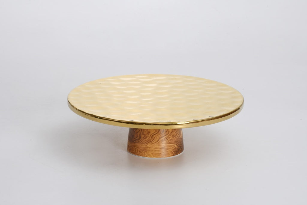 Naya Rustic Wood and Gold Cake Stand