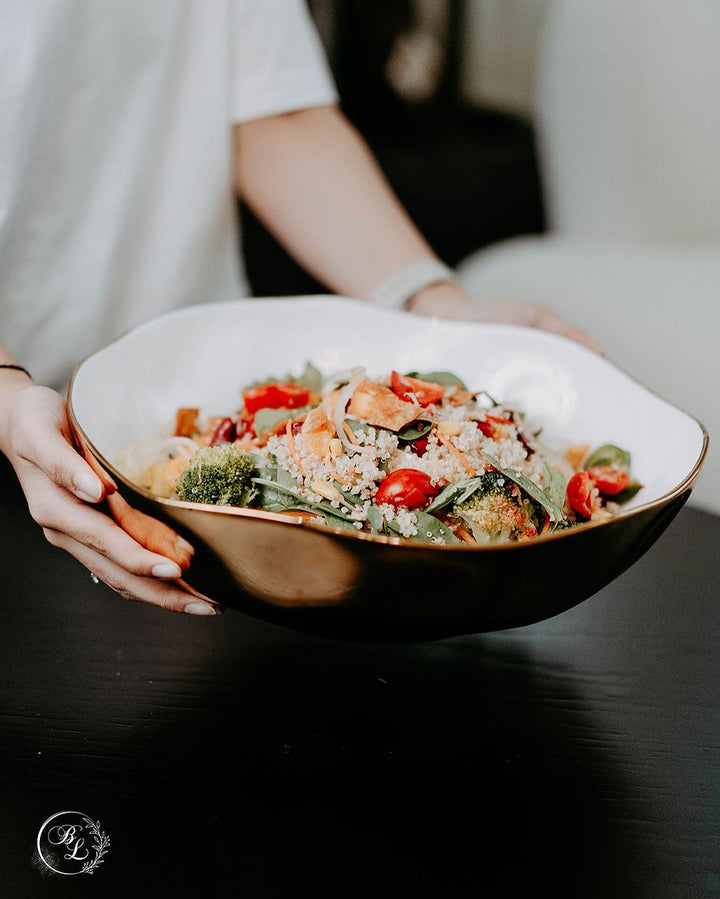 Moonlight White and Gold Wide Bowl
