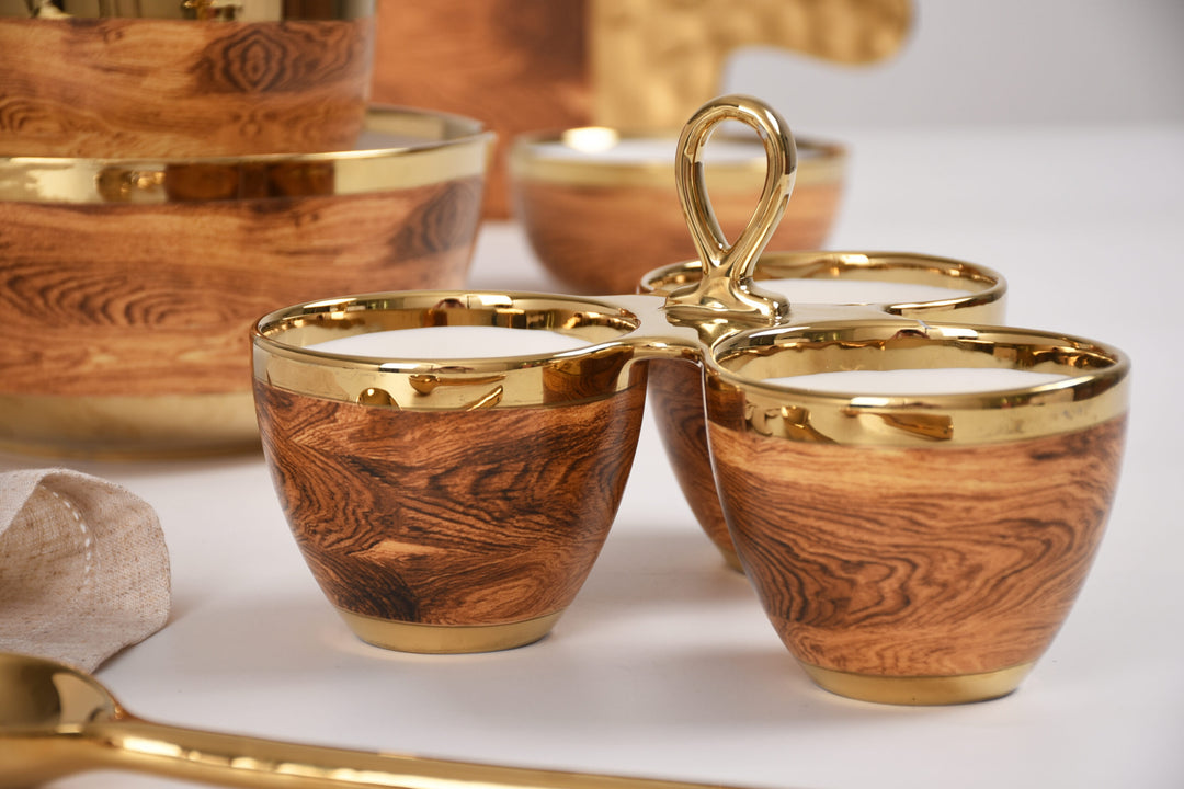 Naya Rustic Wood and Gold Sectional Server