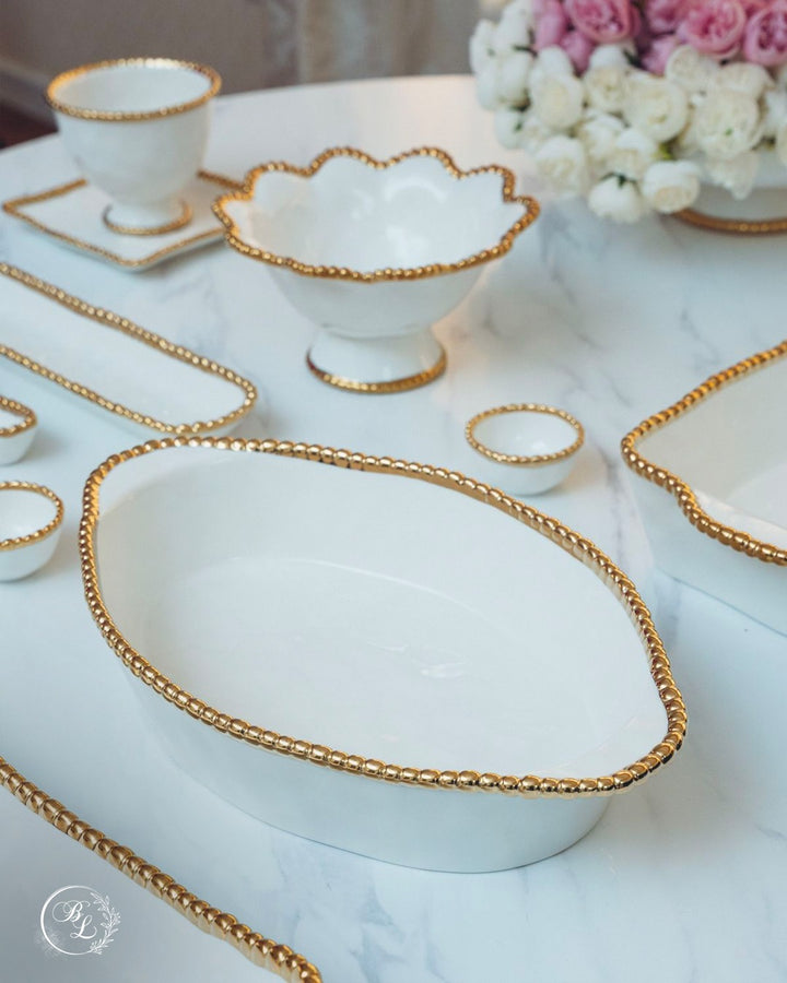 Sienna White and Gold Oval Baking Dish