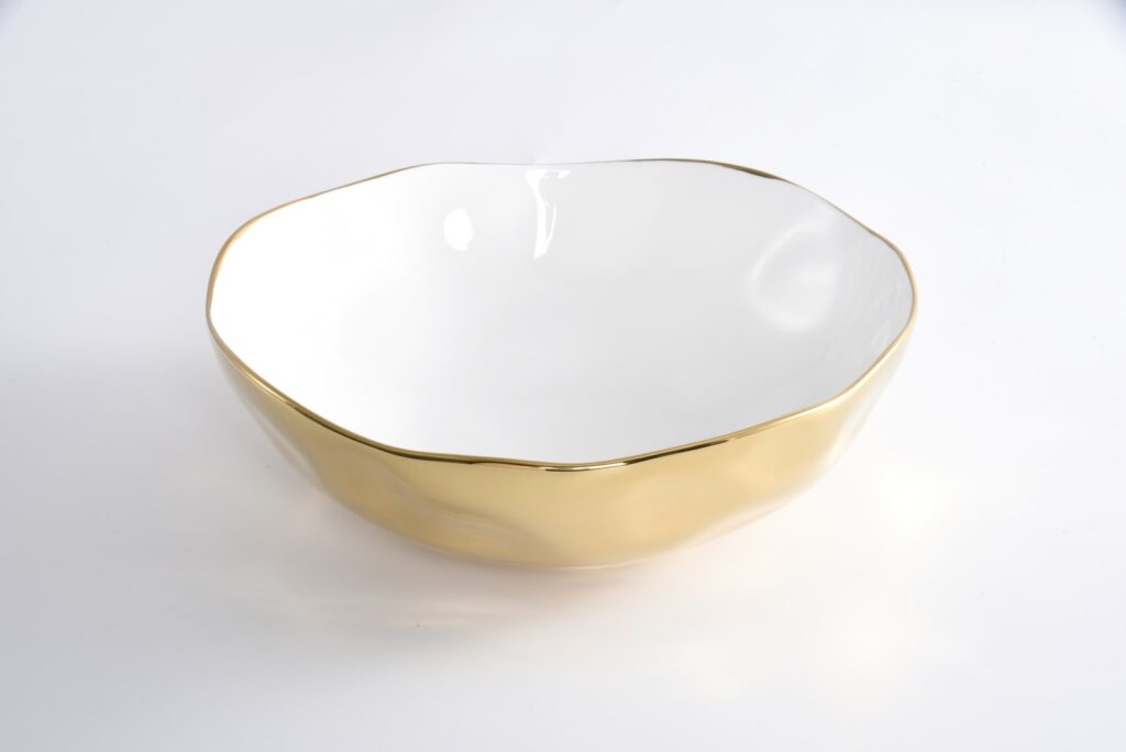 Moonlight White and Gold Wide Bowl
