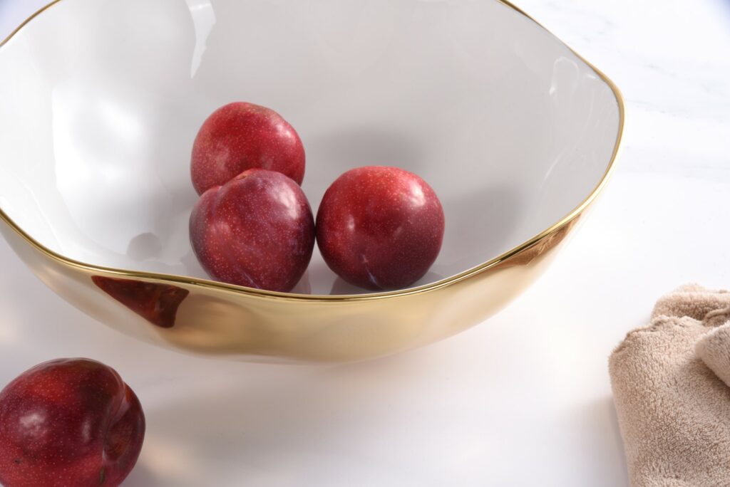 Moonlight White and Gold Wide Bowl