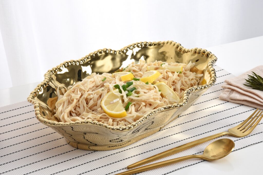 Eva Gold Beaded Wavy Serving Bowl