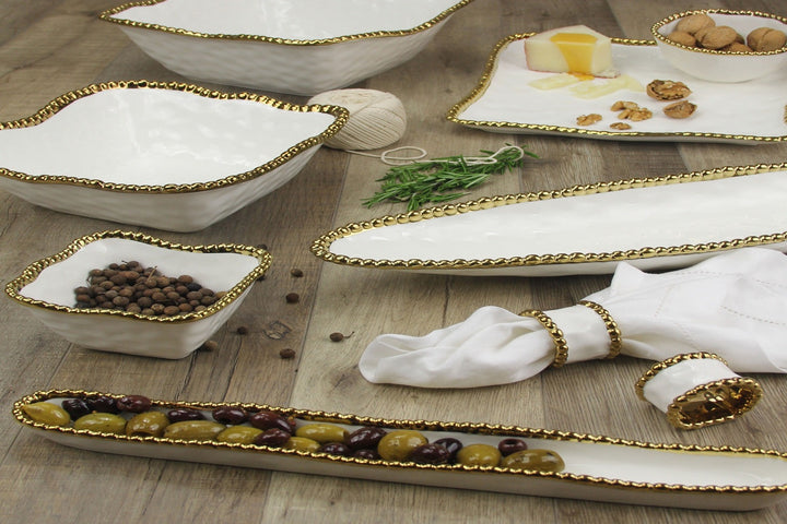 Sienna White and Gold Square Snack Bowl