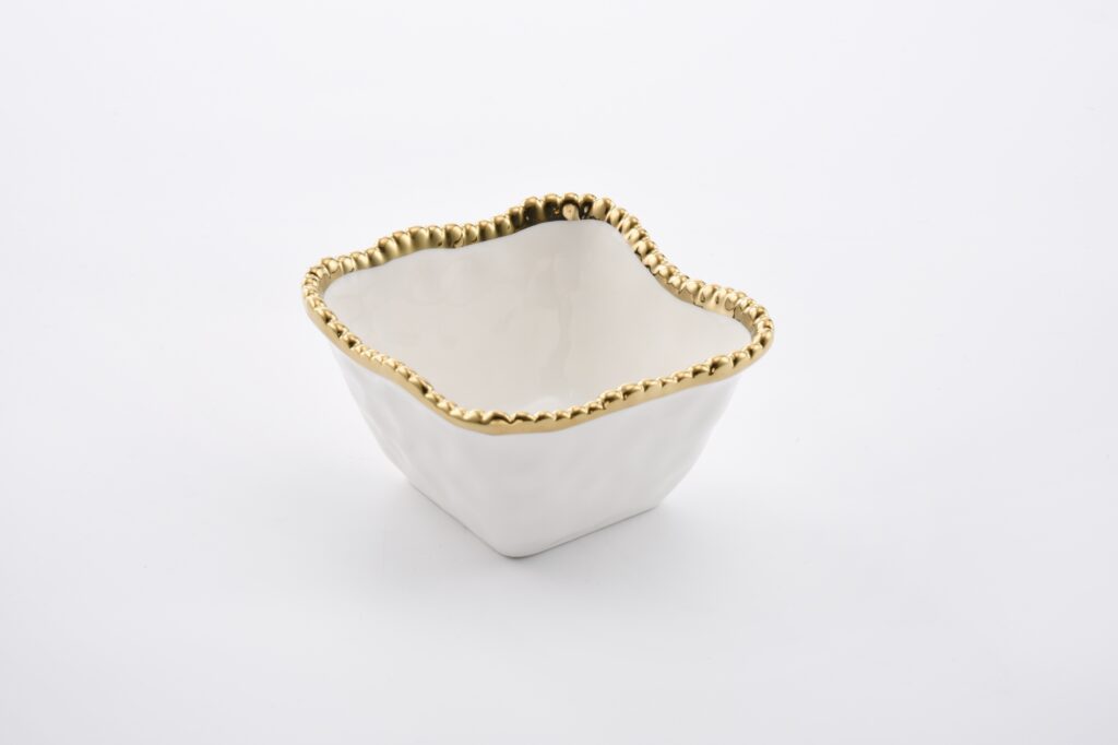 Sienna White and Gold Square Snack Bowl