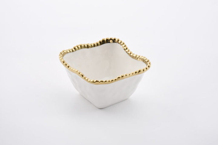 Sienna White and Gold Square Snack Bowl