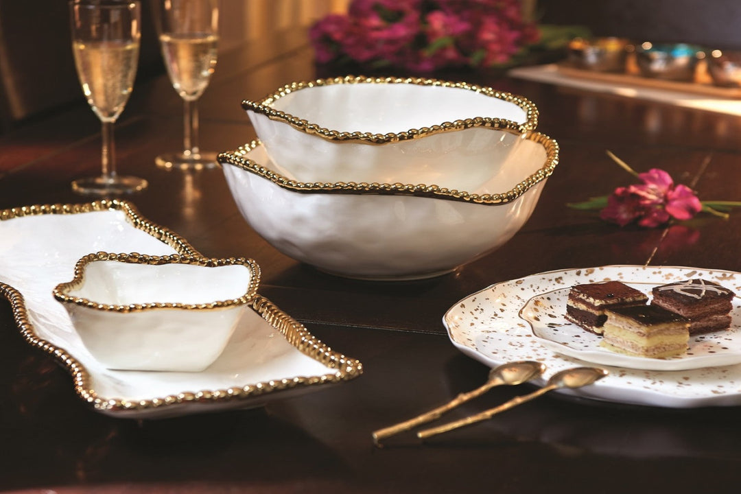 Sienna White and Gold Square Snack Bowl