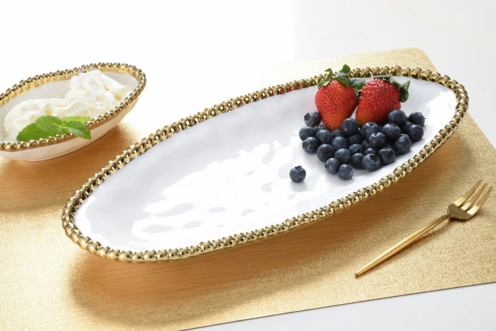 Sienna White and Gold Small Oval Server