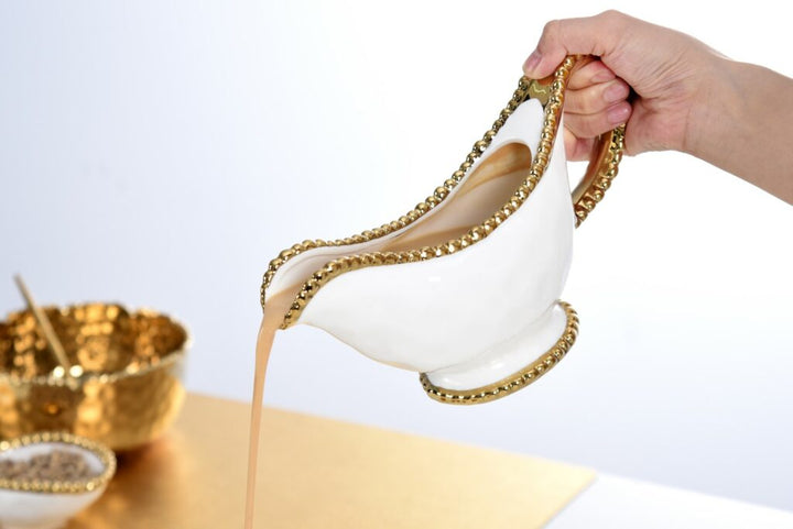 Sienna White and Gold Gravy Boat