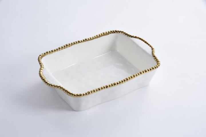 Sienna White and Gold Rectangular Baking Dish