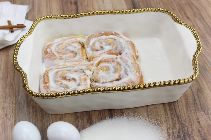 Sienna White and Gold Rectangular Baking Dish
