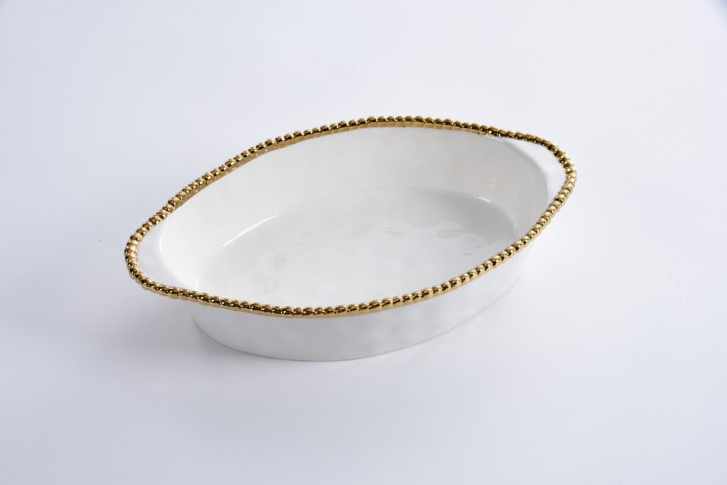 Sienna White and Gold Oval Baking Dish