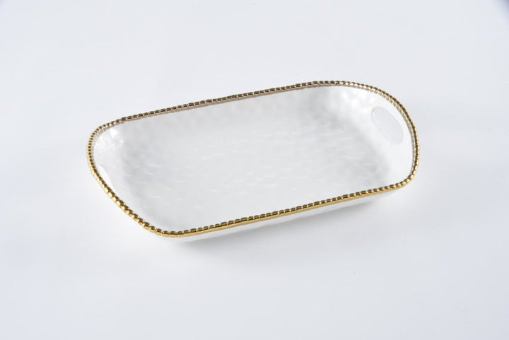 Sienna White and Gold Rectangular Tray with Handles