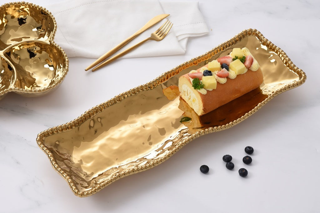 Eva Gold Beaded Rectangular Server