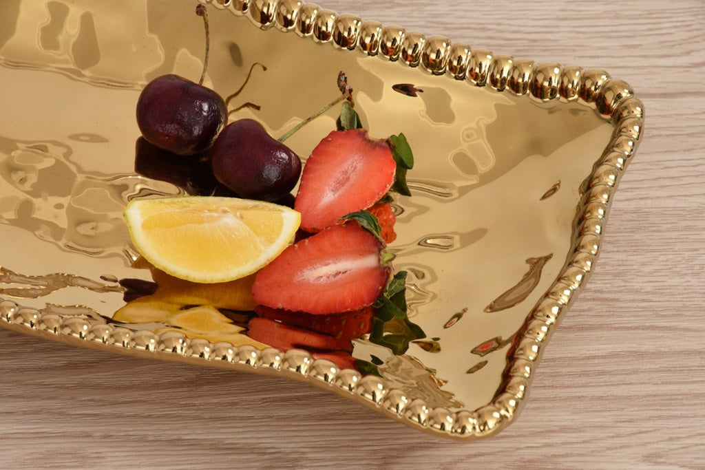 Eva Gold Beaded Rectangular Server