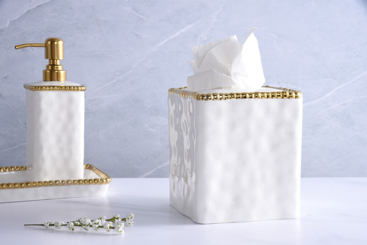 Sienna White and Gold Square Tissue Box