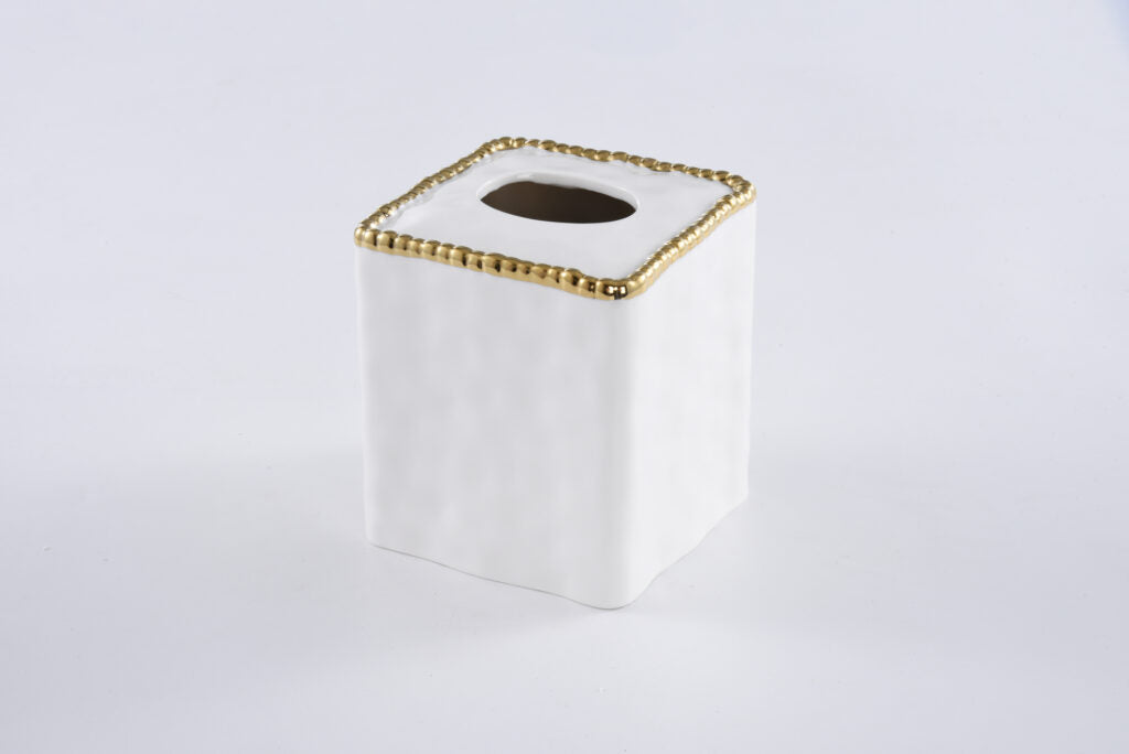 Sienna White and Gold Square Tissue Box