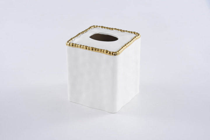 Sienna White and Gold Square Tissue Box