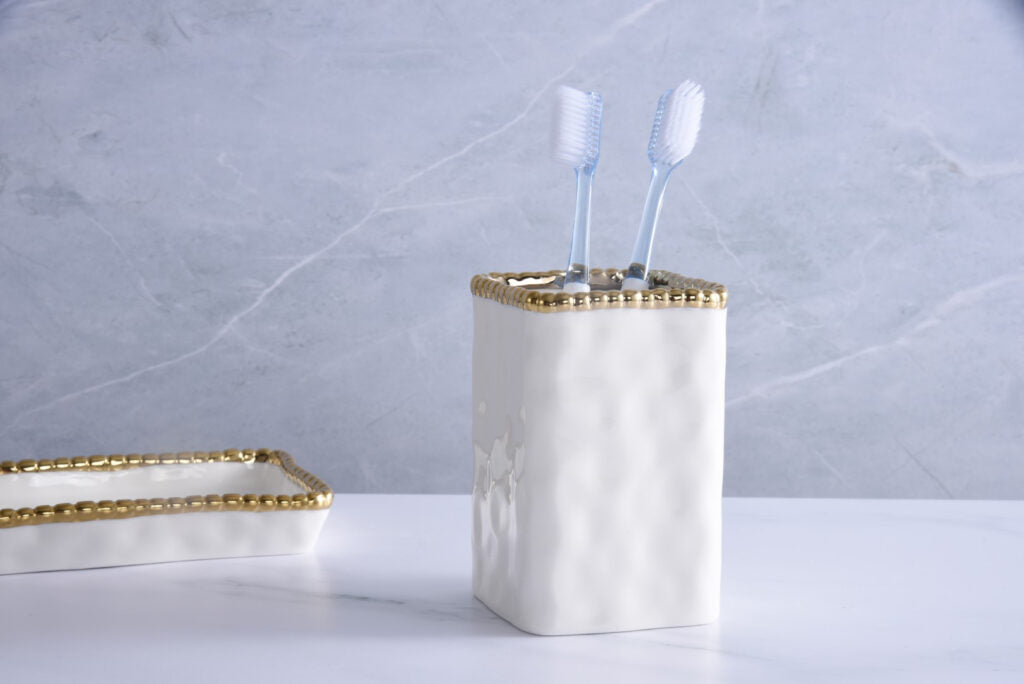 Sienna White and Gold Toothbrush Holder
