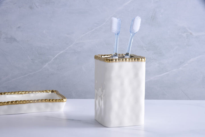 Sienna White and Gold Toothbrush Holder