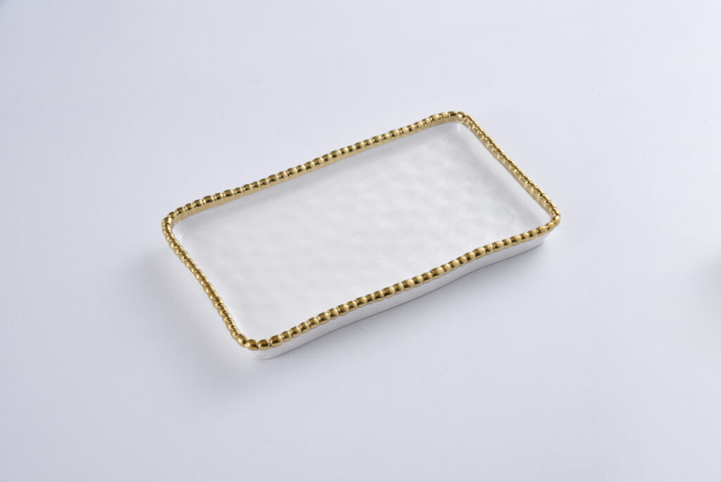 Sienna White and Gold Rectangular Tray
