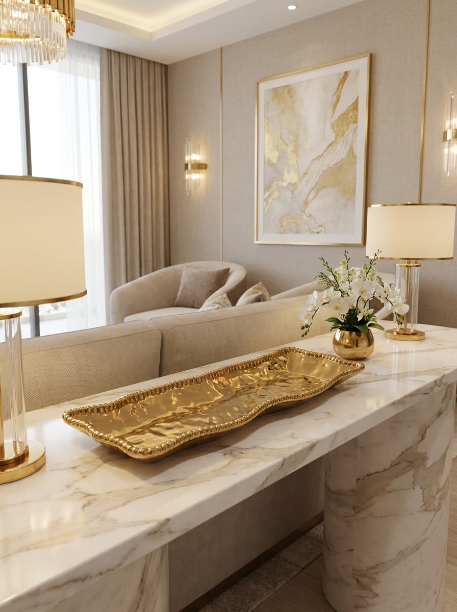 Eva Gold Beaded Rectangular Server
