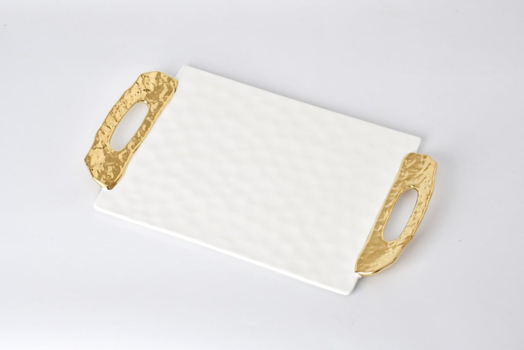 Moonlight White and Gold Tray With Handles
