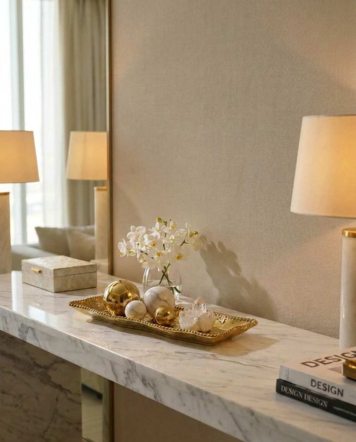 Eva Gold Beaded Rectangular Tray