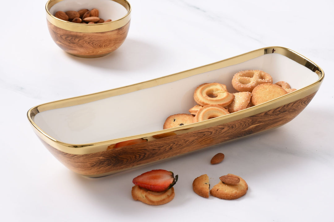 Naya Rustic Wood and Gold Tray