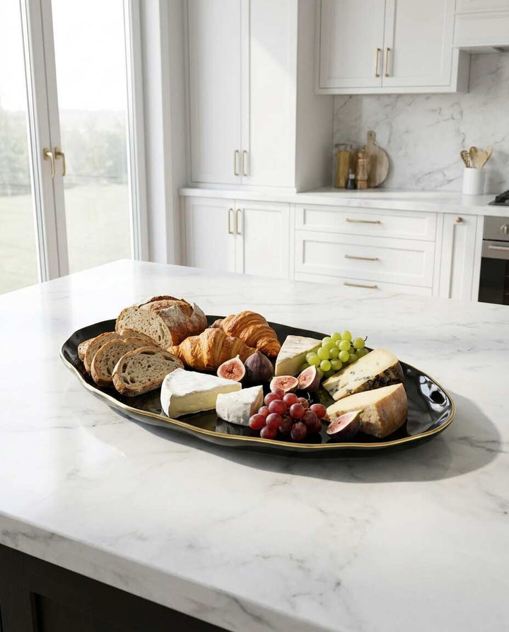 Noir Oval Platter —  Black Ceramic Premium Serving Piece