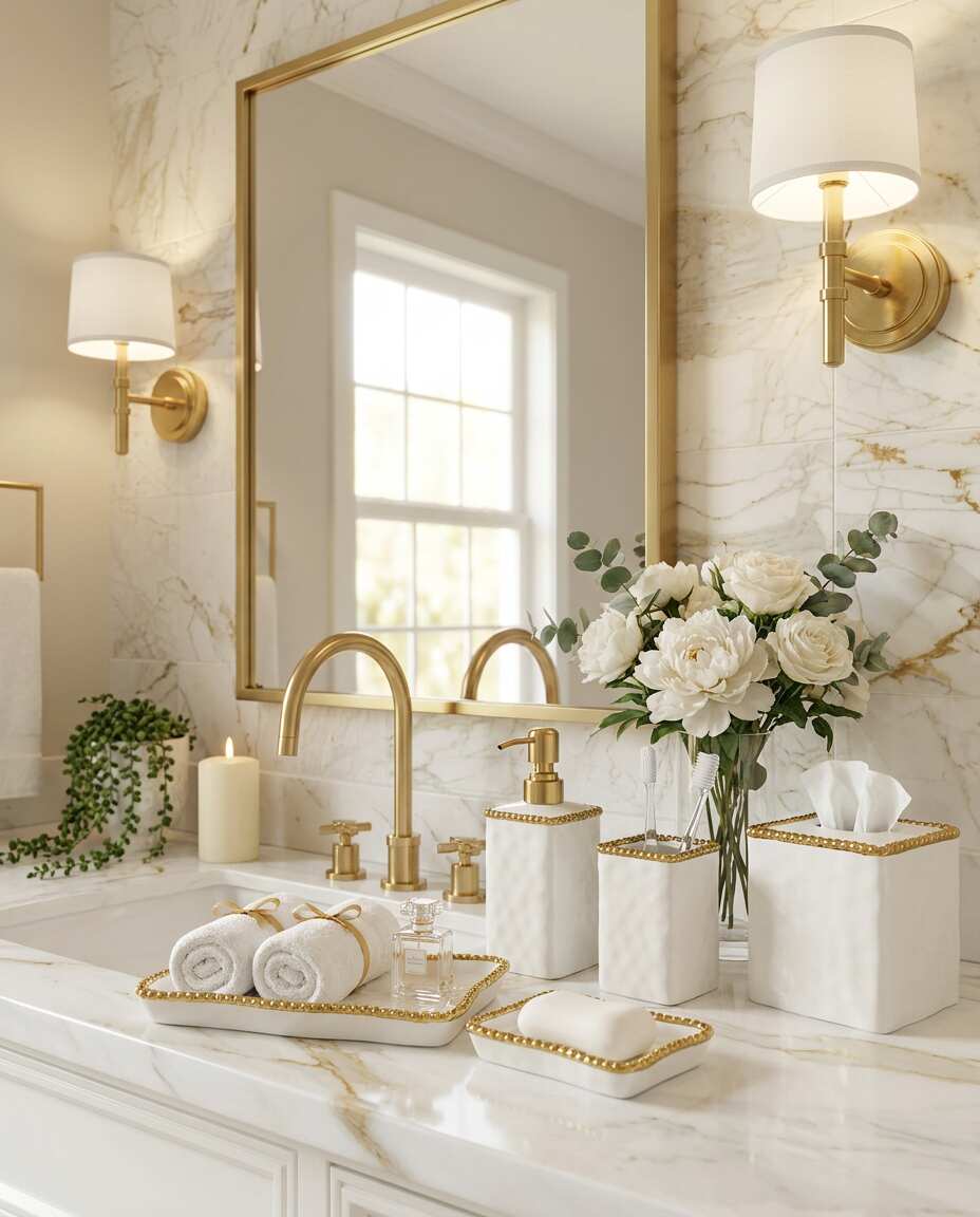Sienna White and Gold Rectangular Tray