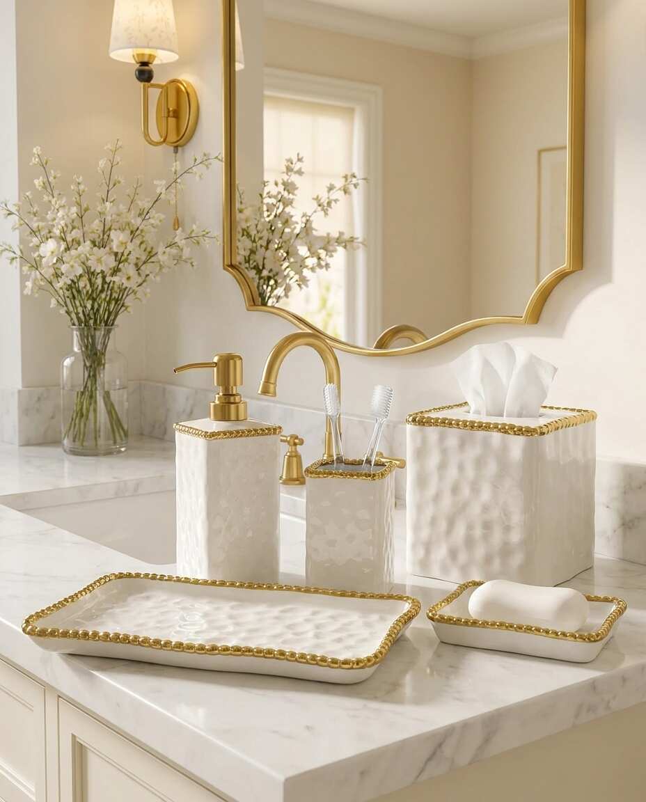 Sienna White and Gold Rectangular Tray