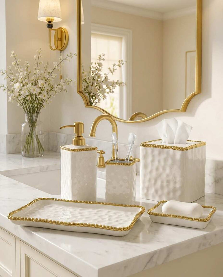 Sienna White and Gold Soap Dispenser — Luxury Bathroom Accessory