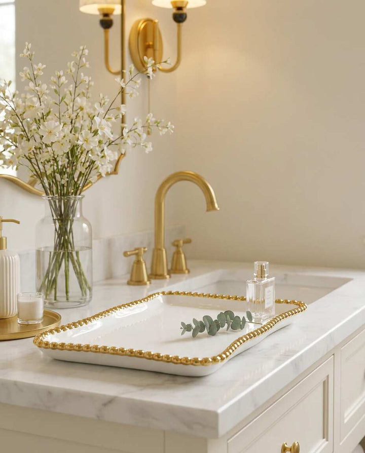 Sienna White and Gold Rectangular Tray
