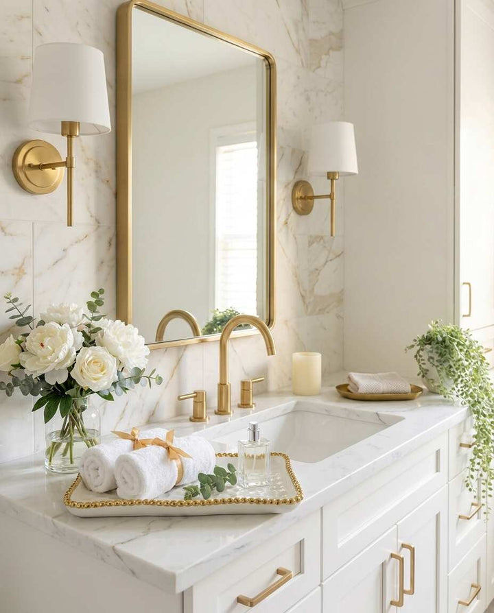 Sienna White and Gold Rectangular Tray