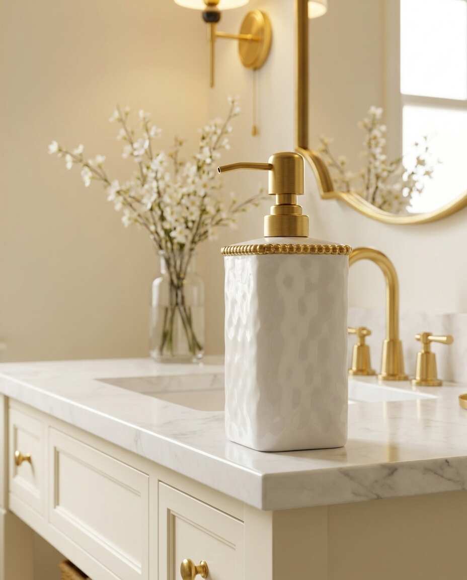 Sienna White and Gold Soap Dispenser — Luxury Bathroom Accessory