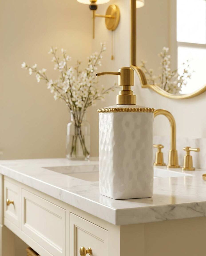 Sienna White and Gold Soap Dispenser — Luxury Bathroom Accessory