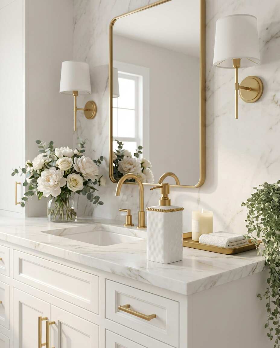 Sienna White and Gold Soap Dispenser — Luxury Bathroom Accessory
