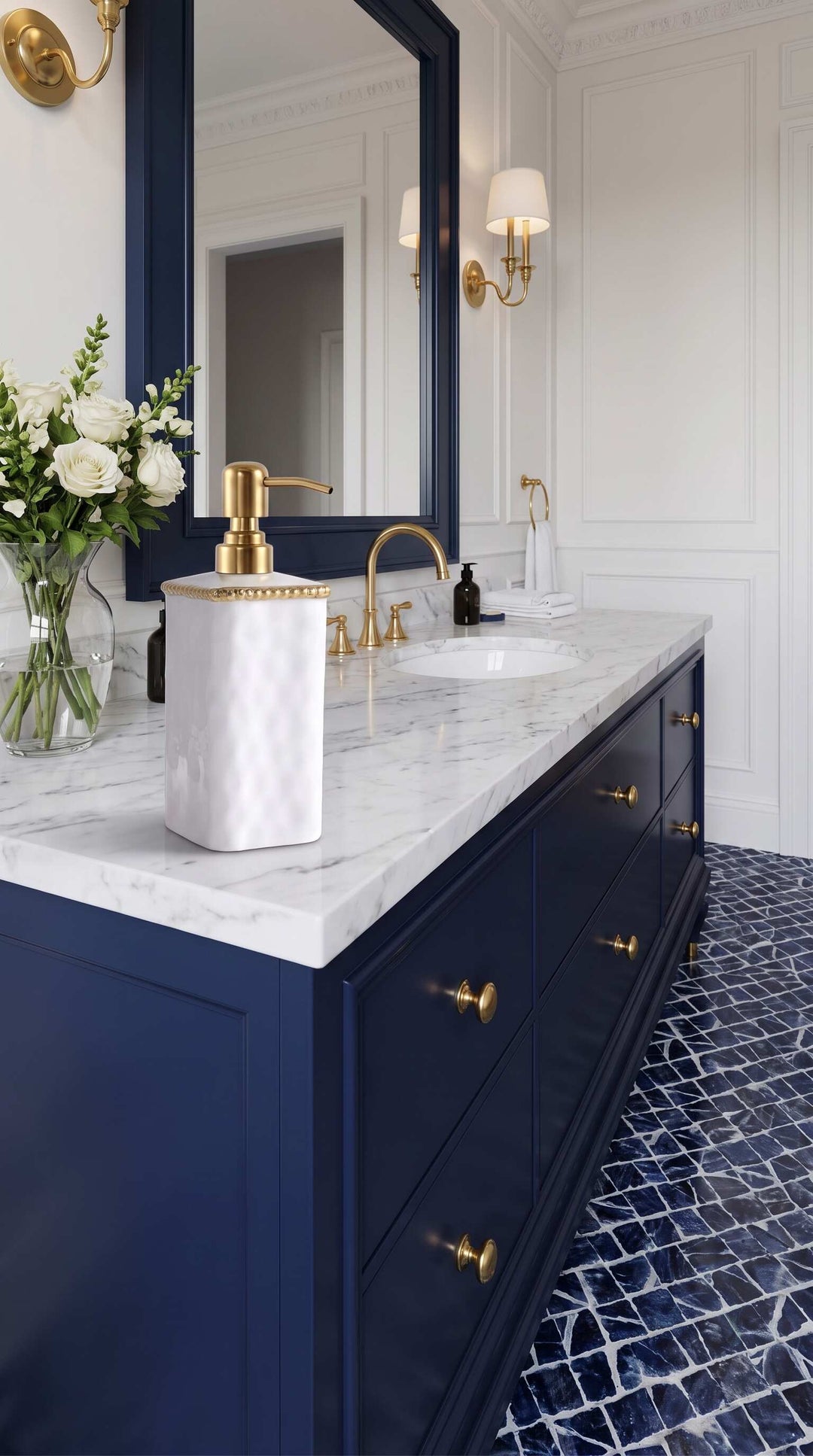 Sienna White and Gold Soap Dispenser — Luxury Bathroom Accessory