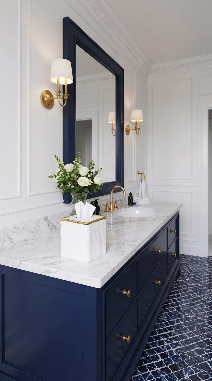 Sienna White and Gold Square Tissue Box Cover — Luxury Bathroom Accessory